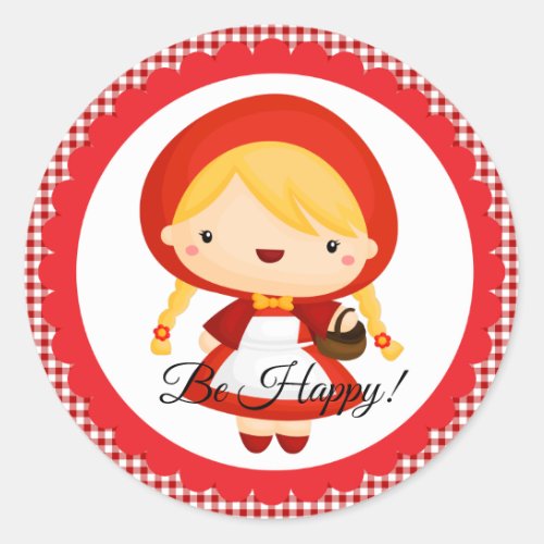 Little Red Riding Hood on RedWhite Gingham Classic Round Sticker