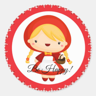 Little Red Riding Hood on Red/White Gingham Classic Round Sticker