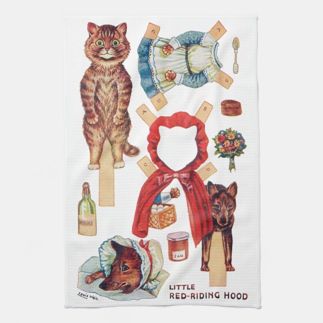Little Red Riding Hood, Paper Doll, Louis Wain Kitchen Towel (Vertical)