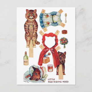 Little Red Riding Hood, Paper Doll, Louis Wain Postcard