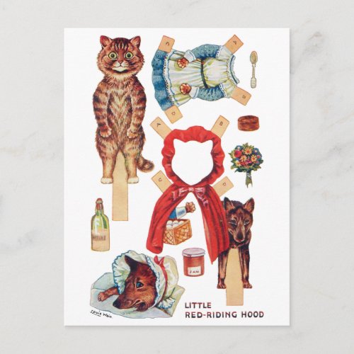 Little Red Riding Hood Paper Doll Louis Wain Postcard