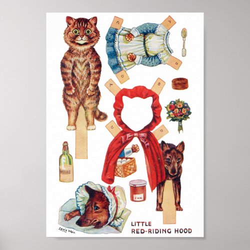 Little Red Riding Hood Paper Doll Louis Wain Poster