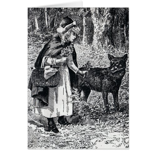 Little Red Riding Hood Petting Wolf in Woods