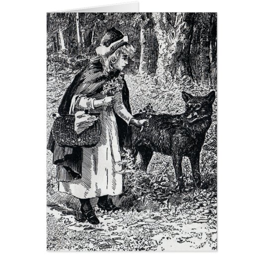 Little Red Riding Hood Petting Wolf in Woods (Front)