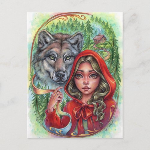 Little Red Riding Hood Postcard Fairytale Wolf