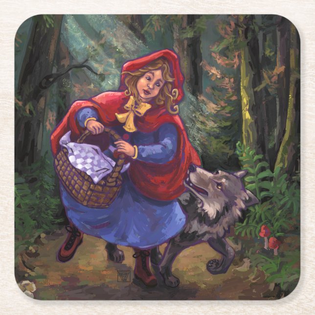 Little Red Riding Hood Square Paper Coaster (Front)