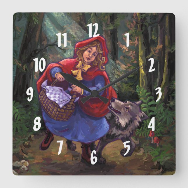 Little Red Riding Hood Square Wall Clock (Front)