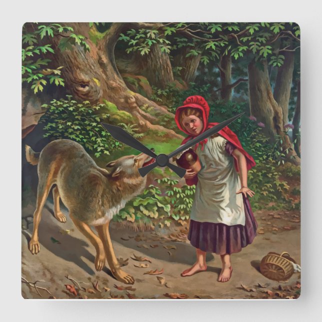 Little red riding hood square wall clock (Front)