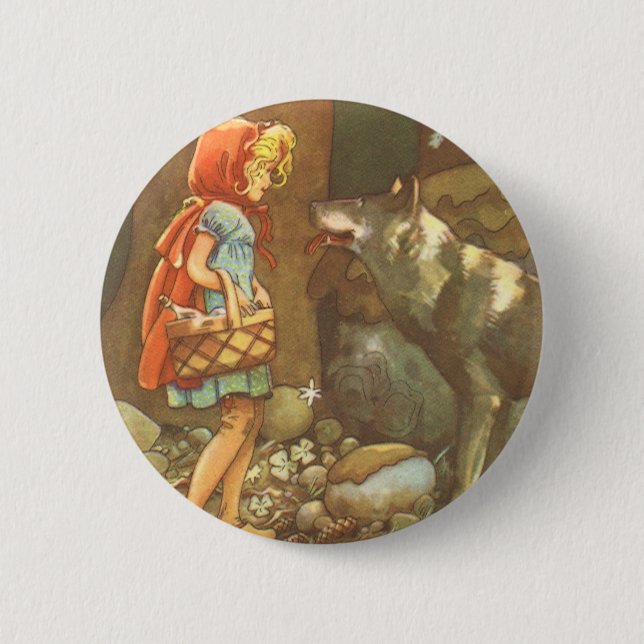 Little Red Riding Hood, Vintage Fairy Tale Button (Front)