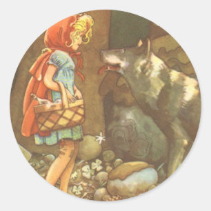 Little Red Riding Hood, Vintage Fairy Tale Classic Round Sticker