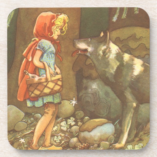 Little Red Riding Hood, Vintage Fairy Tale Coaster (Front)