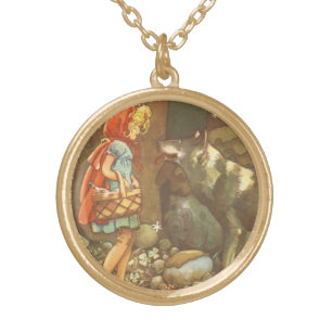 Little Red Riding Hood, Vintage Fairy Tale Gold Plated Necklace