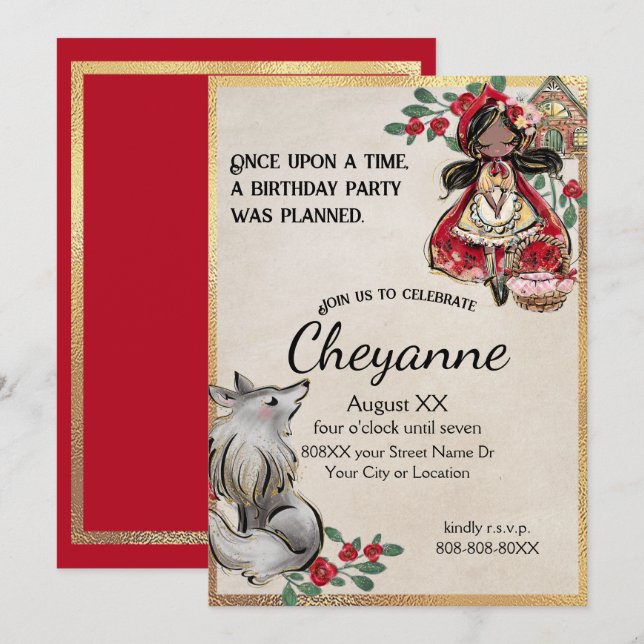 Little Red Riding Hood With Black Hair Invitation (Front/Back)