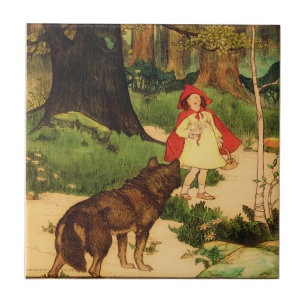 Little Red Riding Hood Wolf Vintage Repro Ceramic Tile