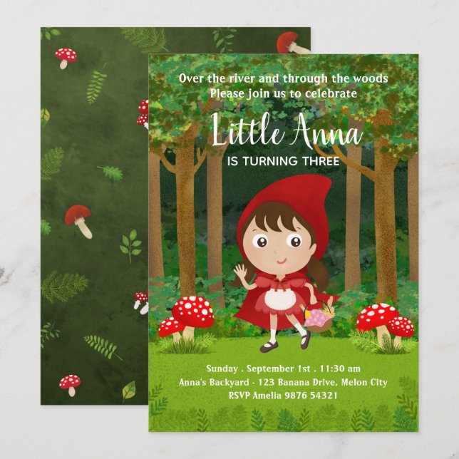 Little Red Riding Hood | Woodland Girl Birthday Invitation (Front/Back)