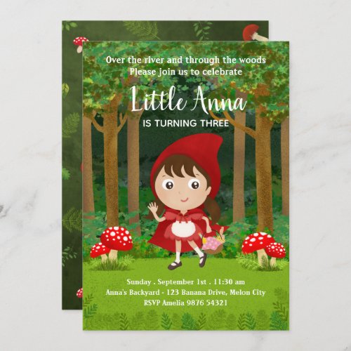 Little Red Riding Hood  Woodland Girl Birthday Invitation