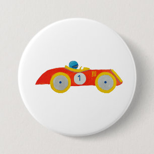 Little Red Roadster Racing Car Child 1st Birthday Button