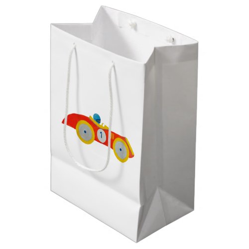 Little Red Roadster Racing Car Child 1st Birthday Medium Gift Bag