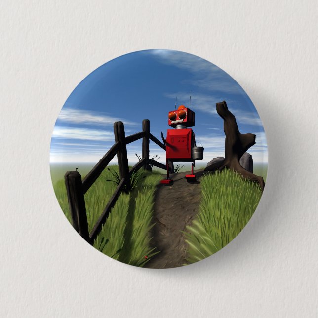Little Red Robot Button (Front)