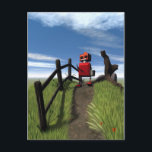 Little Red Robot Postcard<br><div class="desc">A cute little red robot walking over a grassy hill</div>