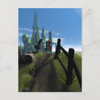 Little Red Robot Walking Over a Hill Postcard