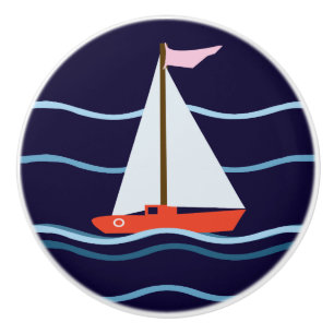 Little red sailboat ceramic knob
