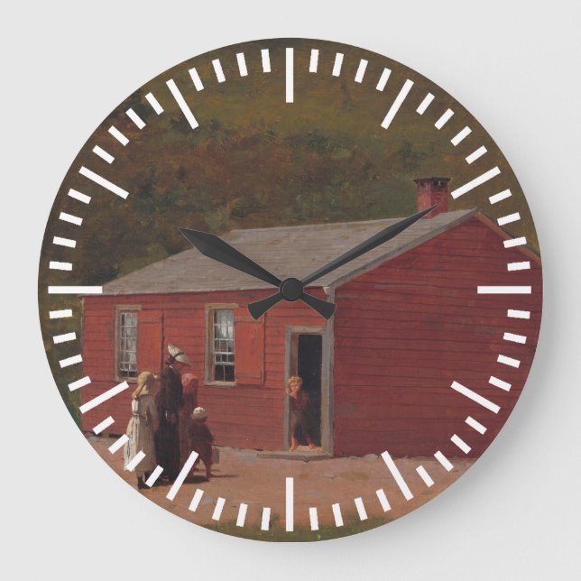 Little Red School Cabbin by Winslow Homer Large Clock (Front)