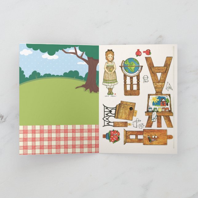 Little Red Schoolhouse Reproduction Gingham Doll  Card (Inside)