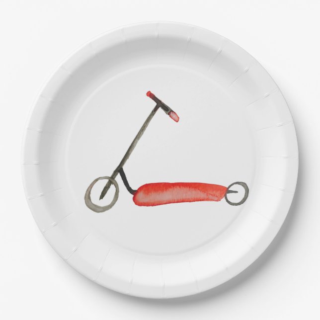 Little Red Scooter Child's Birthday Paper Plates (Front)