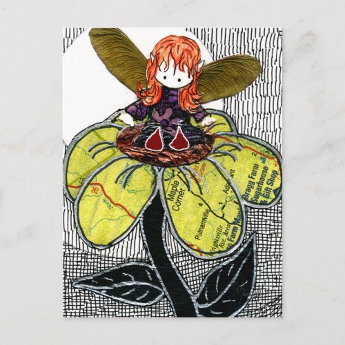 Little Red Shoes Fairy Sitting on a Flower Postcard