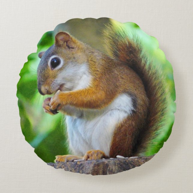 Little Red Squirrel Round Pillow (Front)