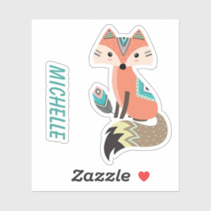 Little Red Tribal Fox with Feather Sticker