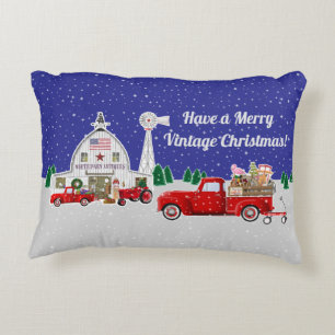 Little Red Truck and Antique White Barn Accent Pillow