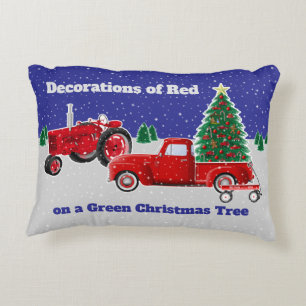 Little Red Truck and Wagon and Old Red Tractor Accent Pillow