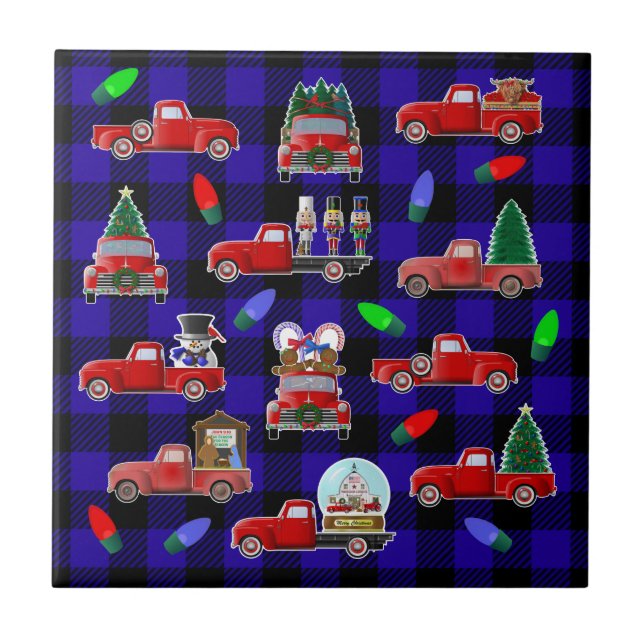 Little Red Truck Christmas Ceramic Tile (Front)