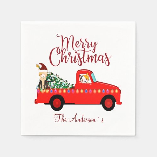 Little Red Truck Christmas Holiday Napkins