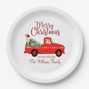 Little Red Truck Christmas Holiday Paper Plates