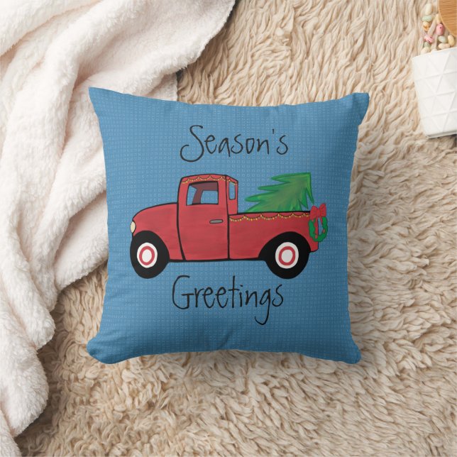 Little Red Truck Christmas  Throw Pillow (Blanket)