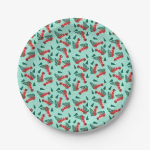 Little Red Truck Christmas Tree Pattern Green Paper Plates