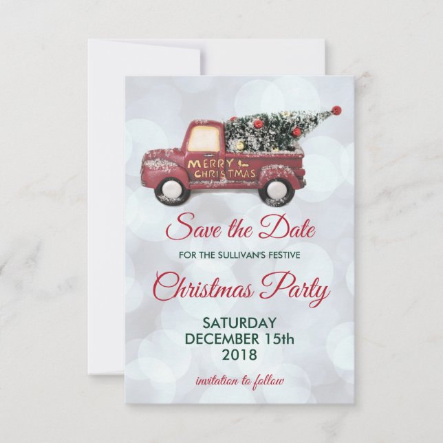 Little Red Truck Delivery Christmas Save The Date Invitation (Front)