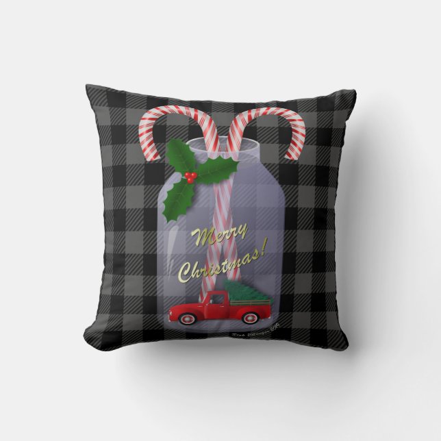 Little Red Truck - Fall and Christmas Throw Pillow (Front)