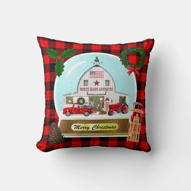 Little Red Truck Fall and Winter Globes Throw Pillow (Front)
