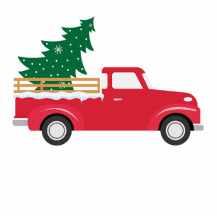 Little Red Truck Hauling a Christmas Tree Cutout