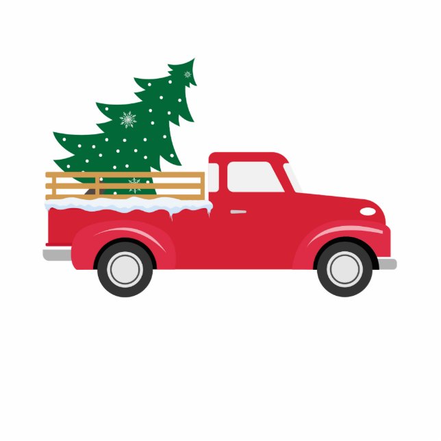 Little Red Truck Hauling a Christmas Tree Cutout (Front)