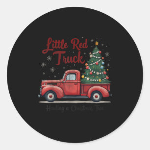 Little Red Truck Hauling A Christmas Tree Family M Classic Round Sticker
