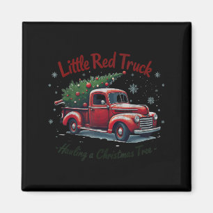 Little Red Truck Hauling A Christmas Tree Family M Magnet