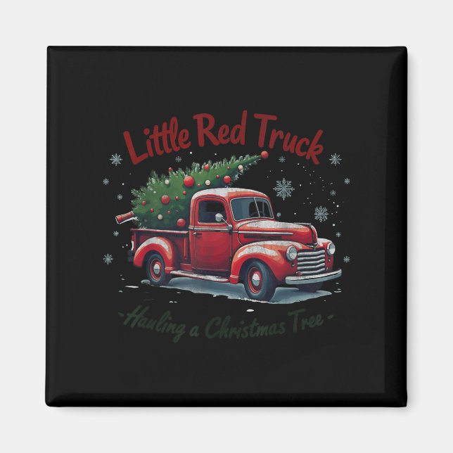 Little Red Truck Hauling A Christmas Tree Family M Magnet (Front)