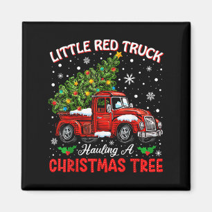 Little Red Truck Hauling A Christmas Tree  Magnet