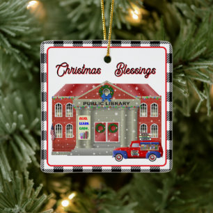 Little Red Truck Library Ceramic Ornament