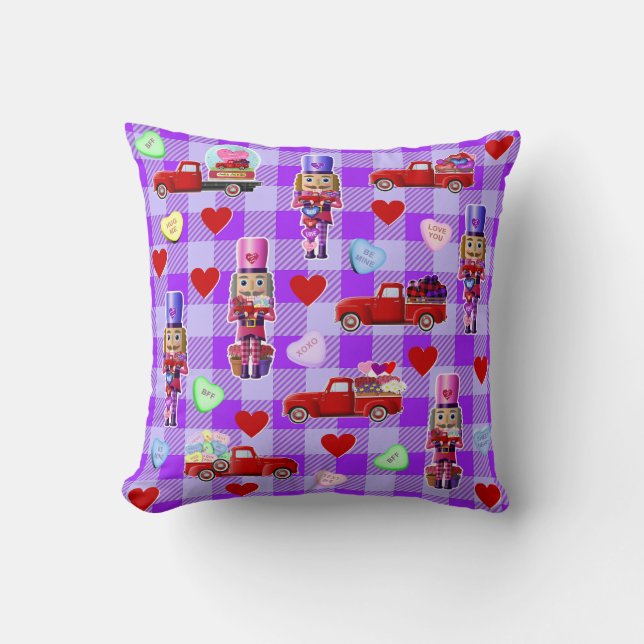 Little Red Truck Valentine's Reversable Throw Pillow (Front)